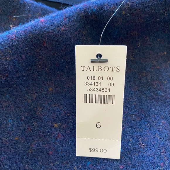 Talbots blue faux wrap wool blend mini skirt scalloped trim gold button sz 6 NWT - Picture 8 of 11